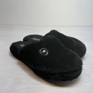 Michael Kors Faux Fur Slide Slippers Black House Shoes Womens Size 7